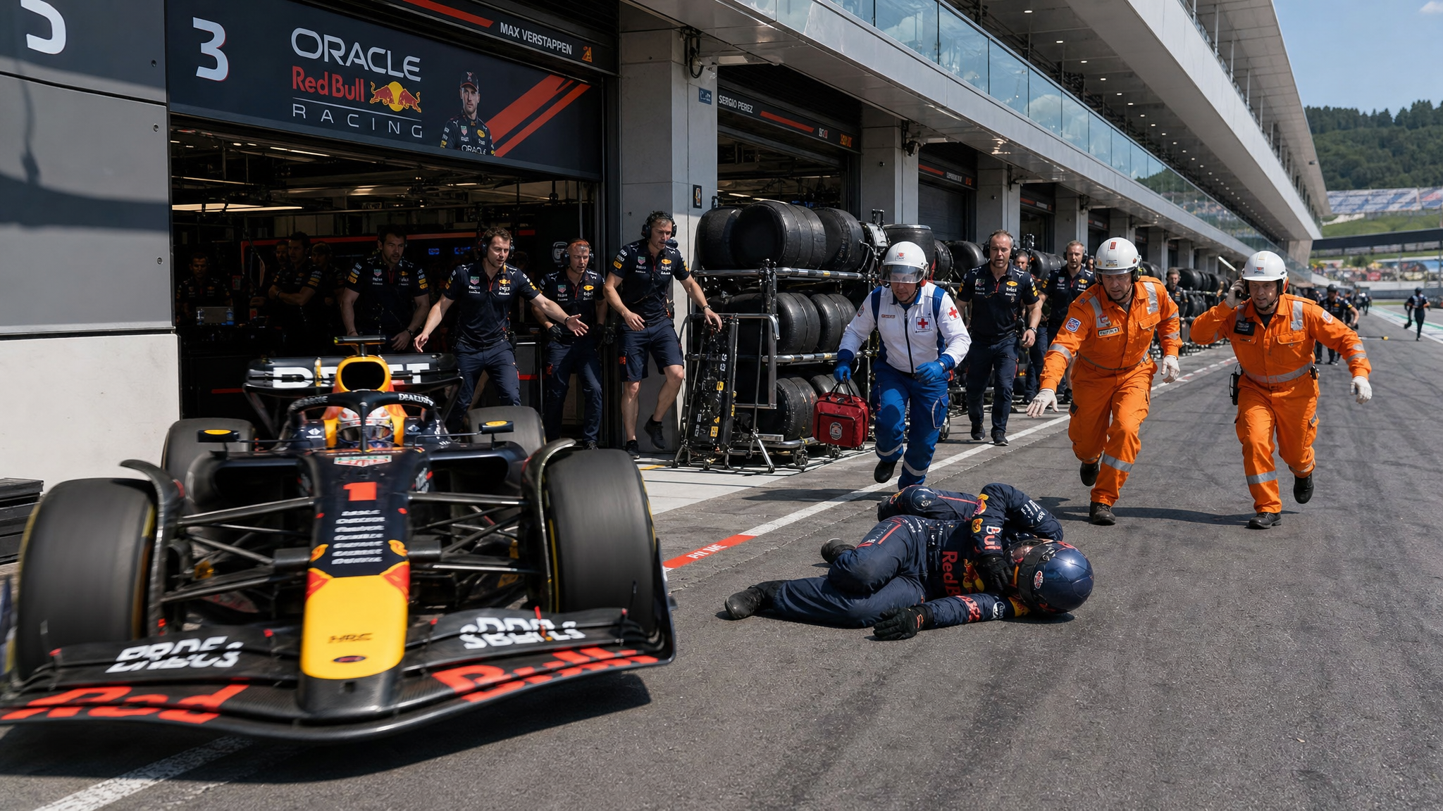 Incident in Austria: Dramatic scenes in F1 pits, mechanic hit by a race car