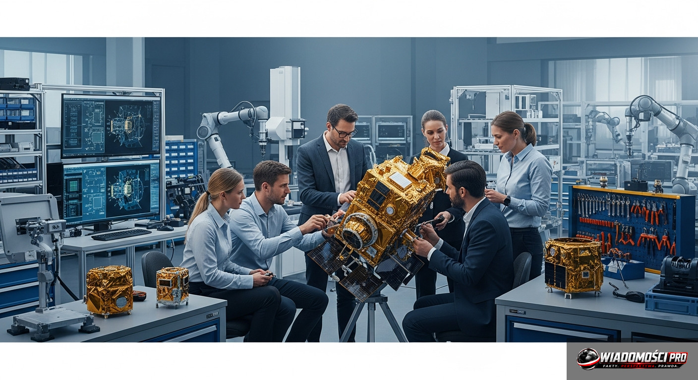 Engineers working on space projects in a Polish laboratory.