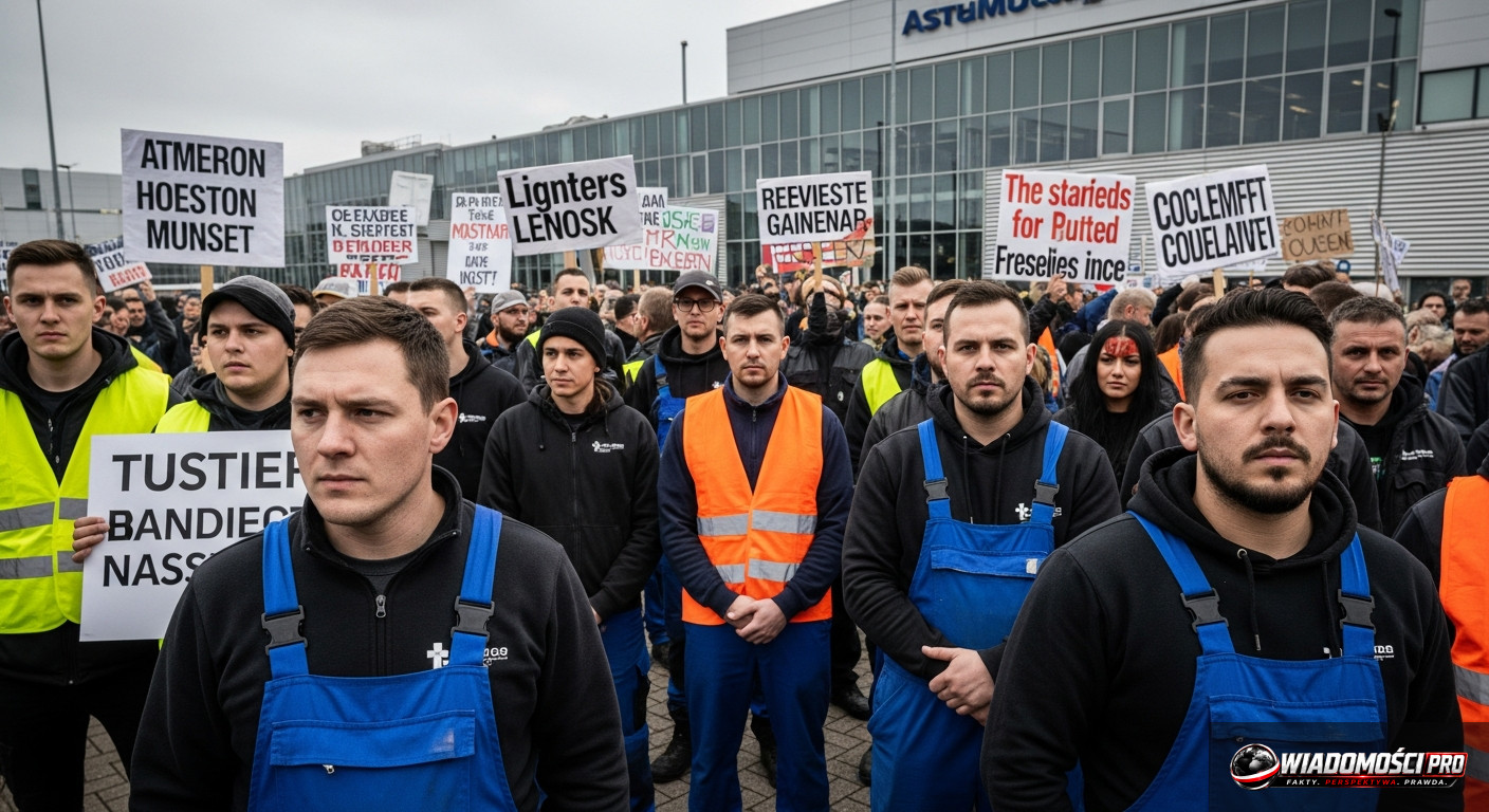 Employee protests in front of the Volkswagen factory.