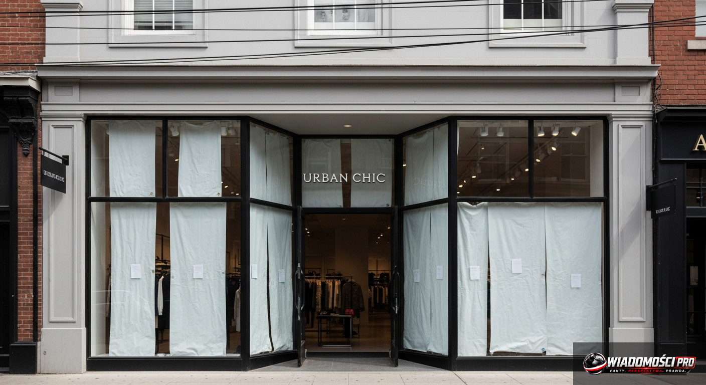 Covered windows of an H&M store being prepared for liquidation.