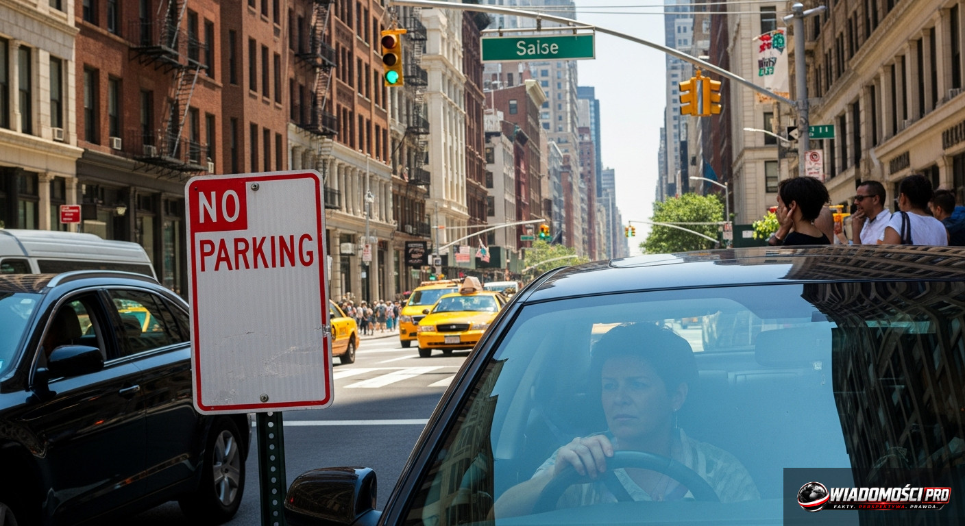 Driver checking road signs before parking.