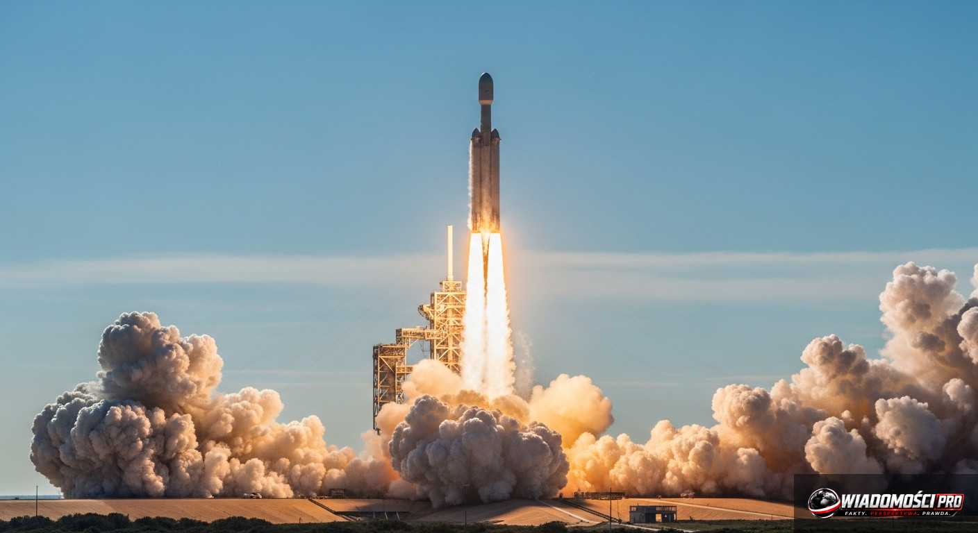 Ракета Falcon Heavy во время процедуры запуска.