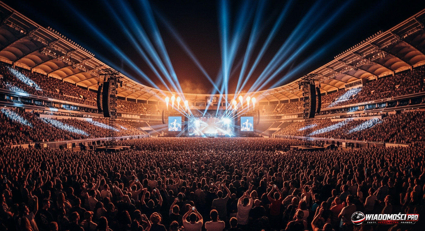 Crowds of fans at the stadium during a Dawid Podsiadło concert.