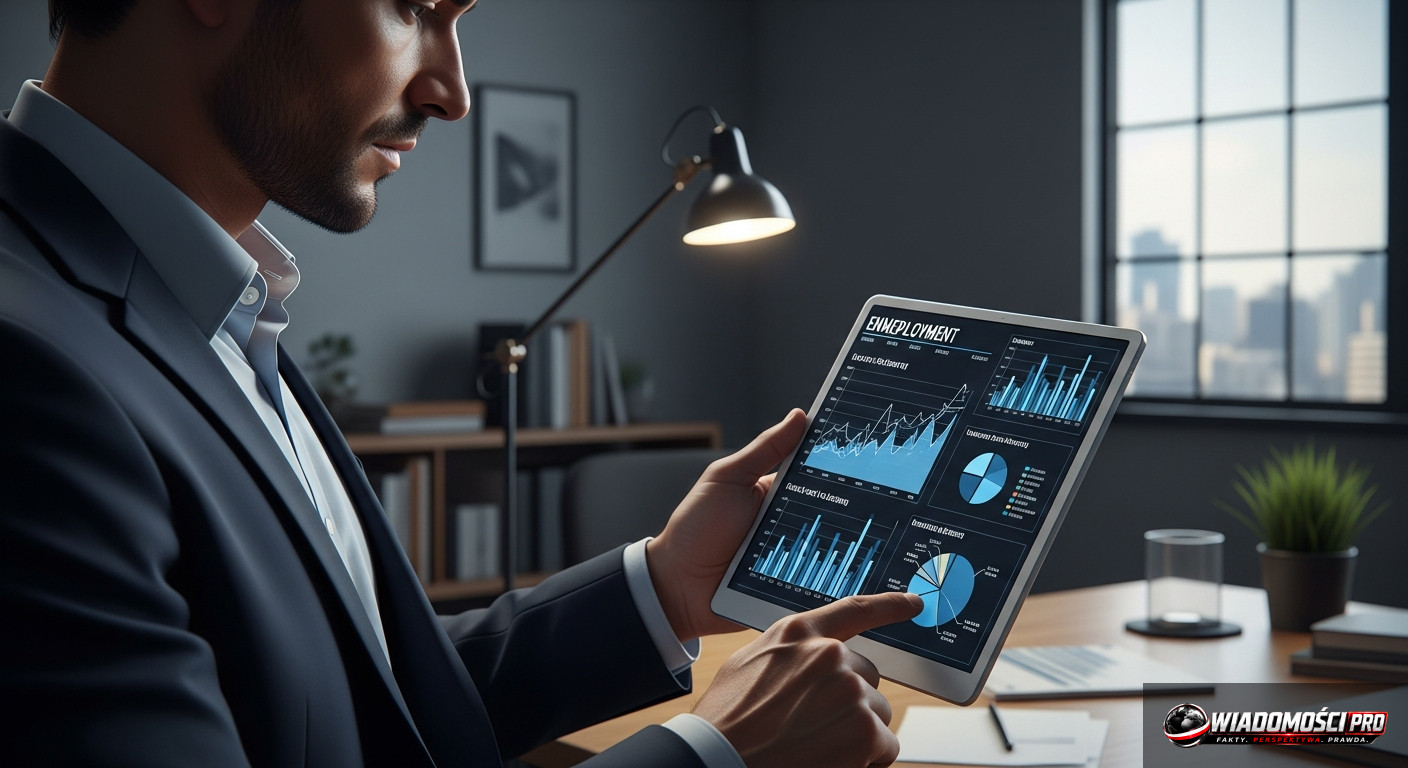 Analyst analyzing unemployment growth charts