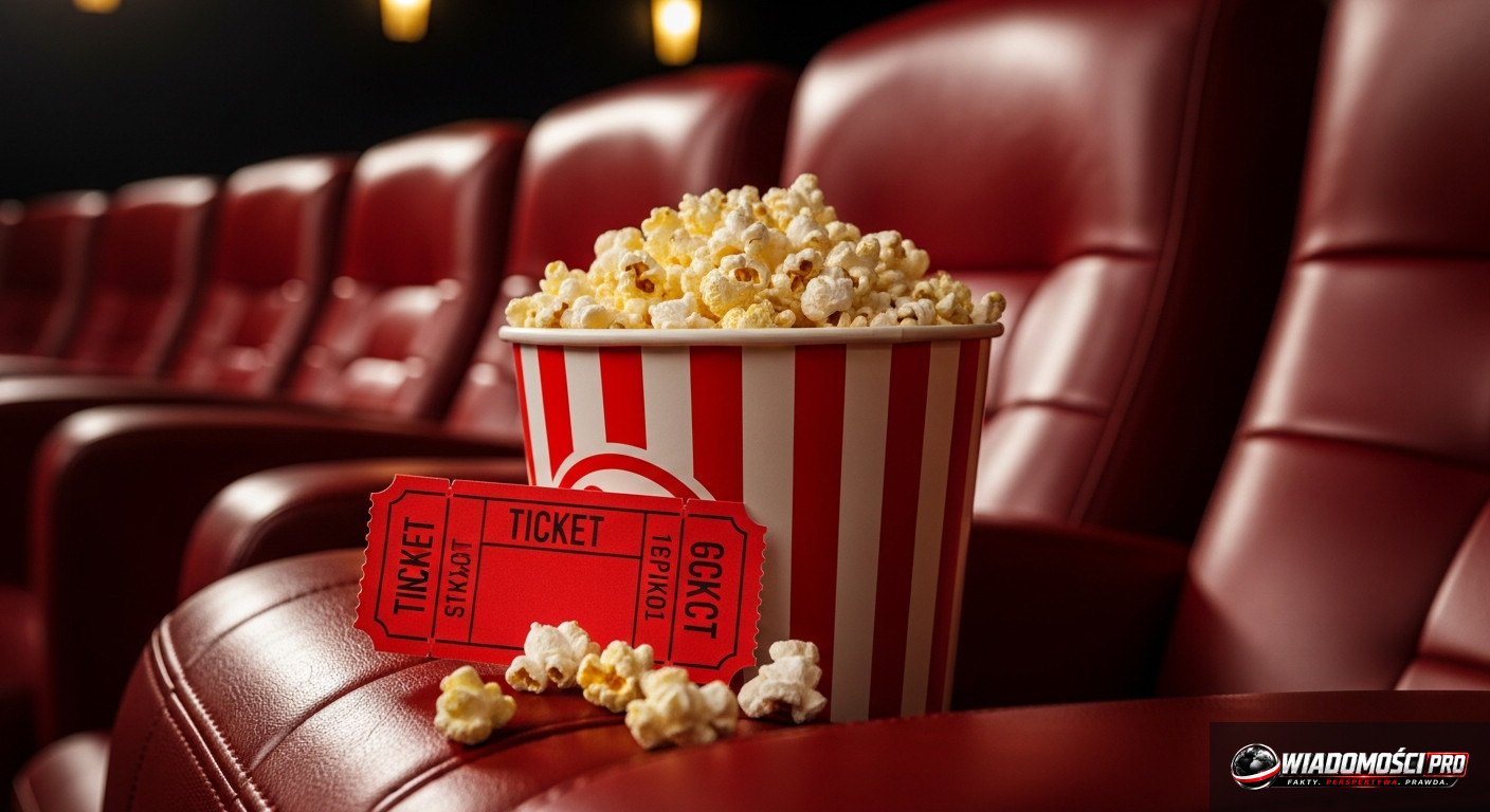 Close-up of a cinema ticket and popcorn.