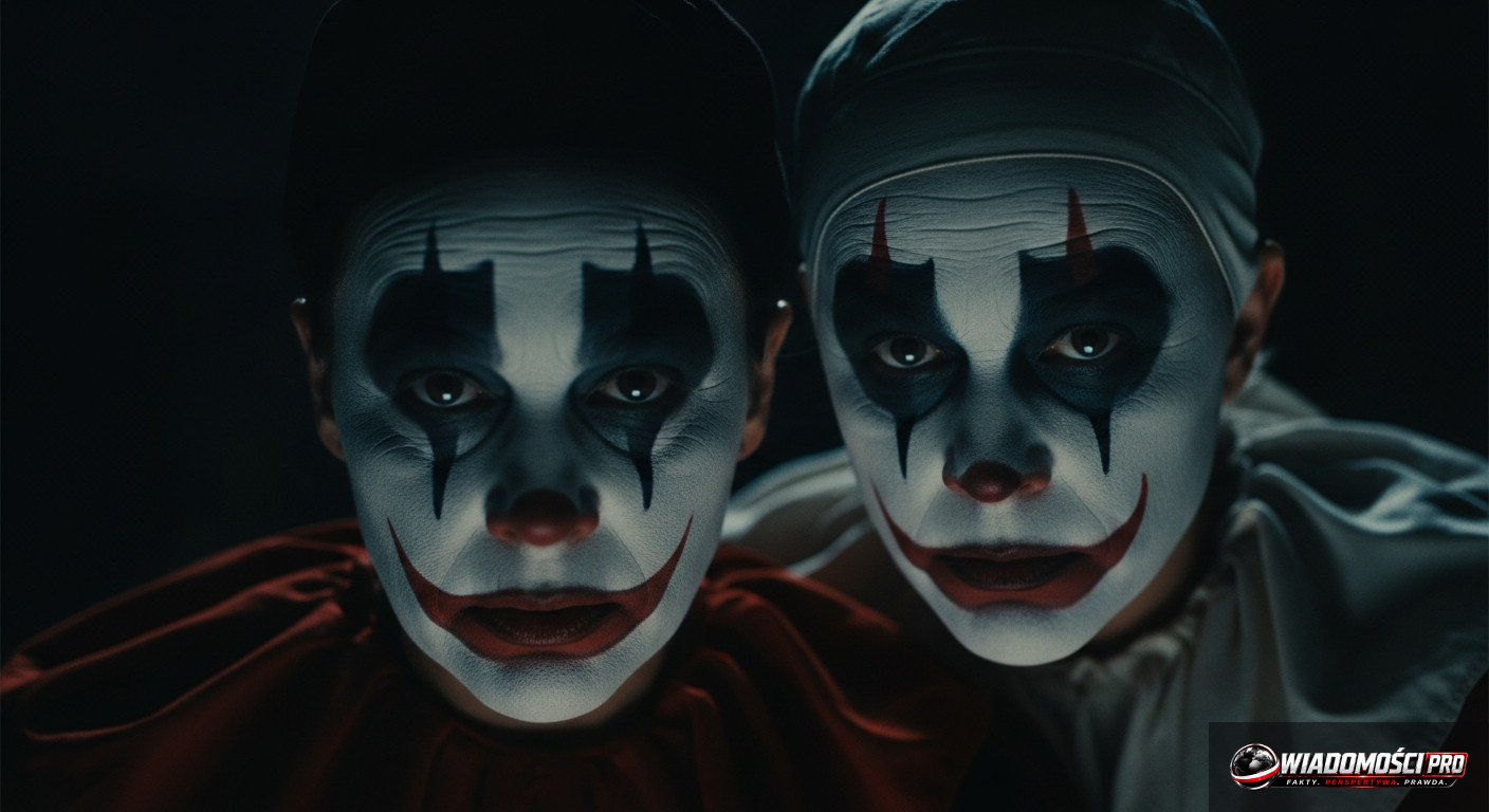 A still from the film Joker: Folie à Deux, showing the main characters in a dark setting.