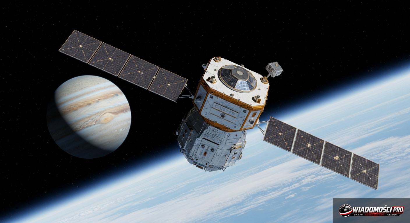 The Europa Clipper probe in outer space, artistic vision.