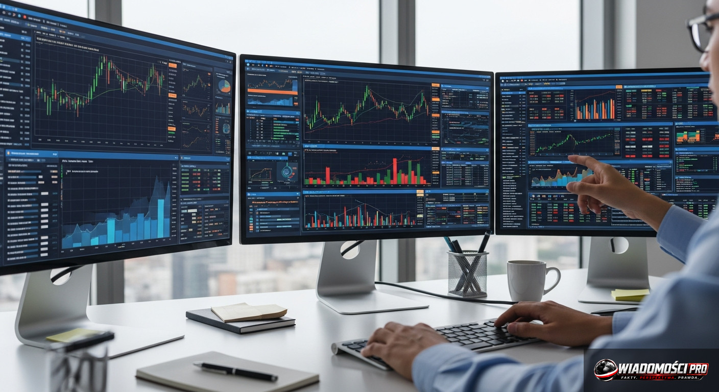 Financial analyst analyzing data on a monitor.
