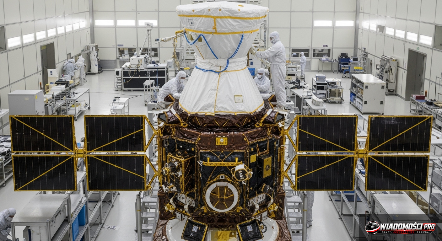 Зонд Europa Clipper во время подготовки к старту в 2024 году.