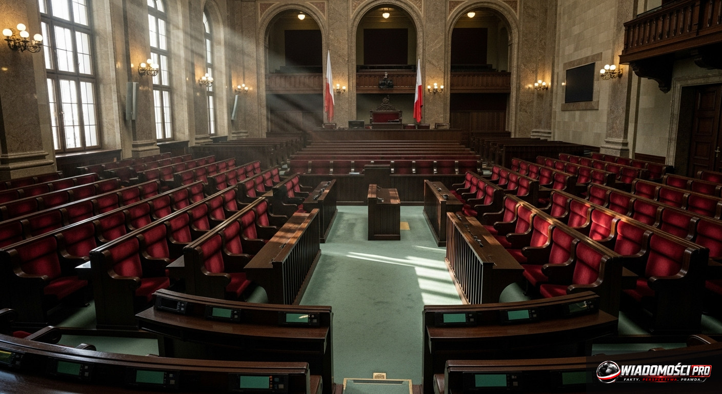Puste miejsca w ławach sejmowych po wykluczeniu posłów.