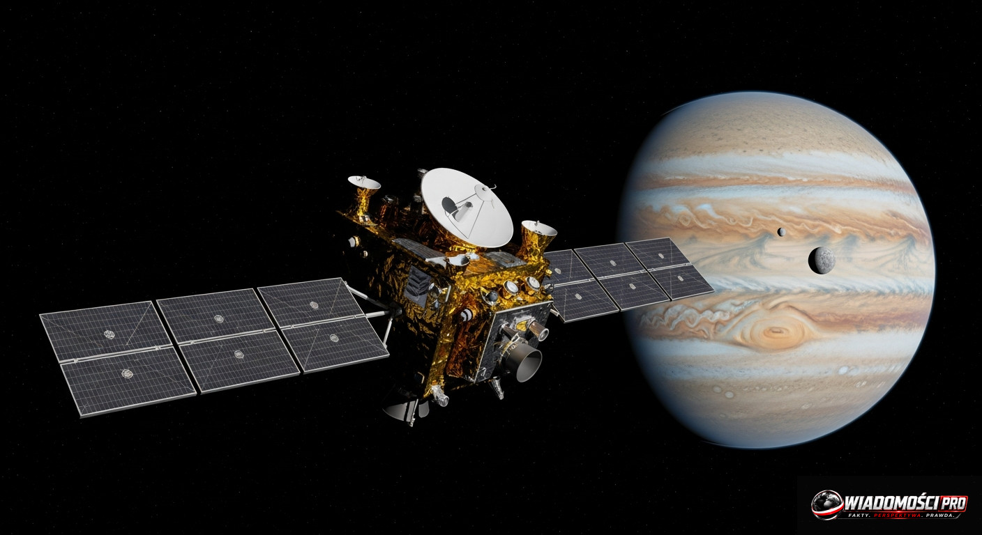 Artistic vision of the Europa Clipper probe in space.