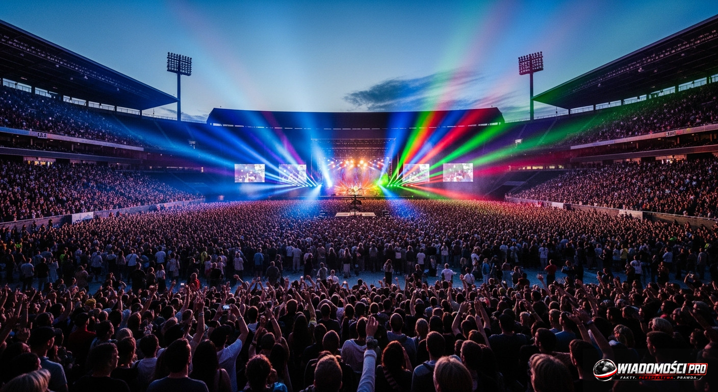 Thousands of fans gathered on the stadium floor.