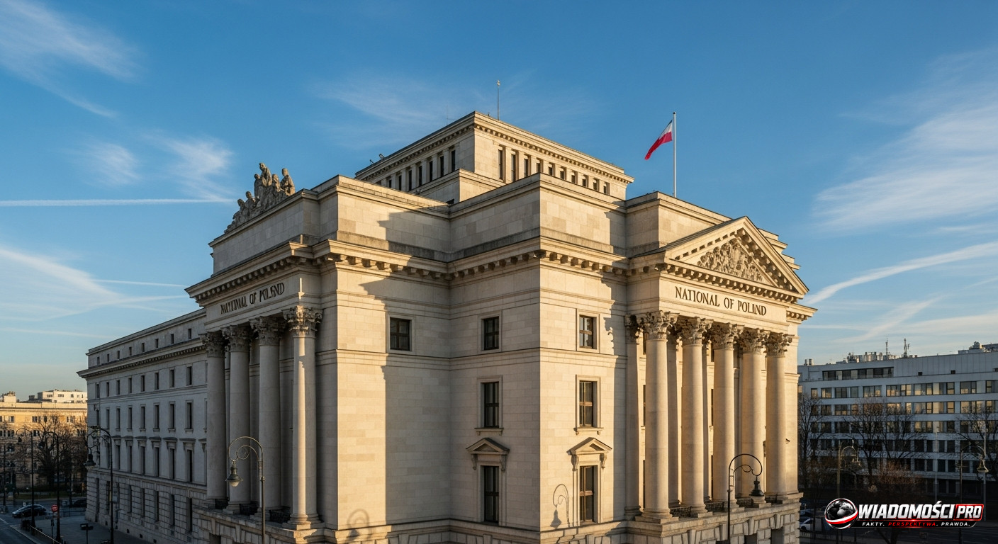 The National Bank of Poland building in Warsaw on Świętokrzyska Street.