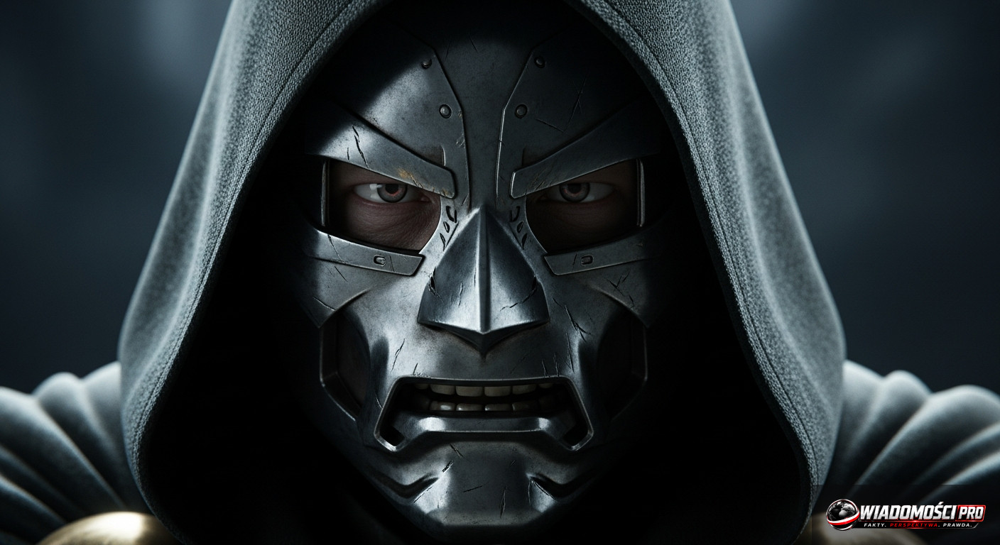 Robert Downey Jr. as Doctor Doom in full mask.
