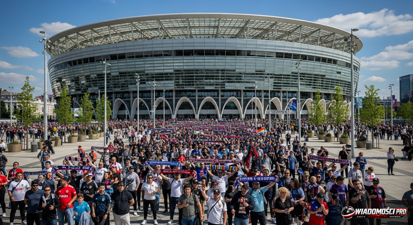 Crowds of fans waiting for the stadium gates to open before the concert.