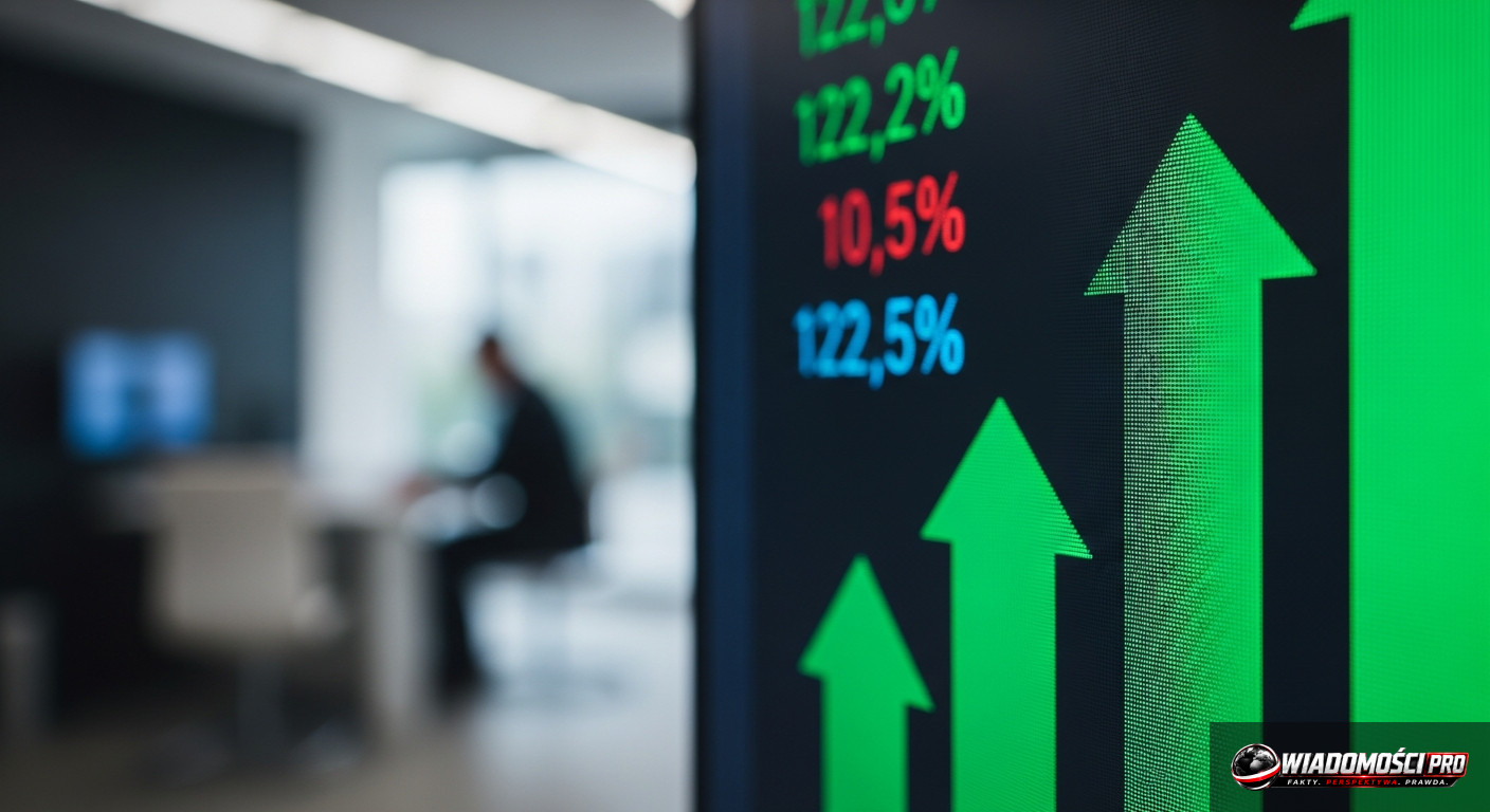 Экран биржевых котировок, показывающий рост индексов после решения FOMC.