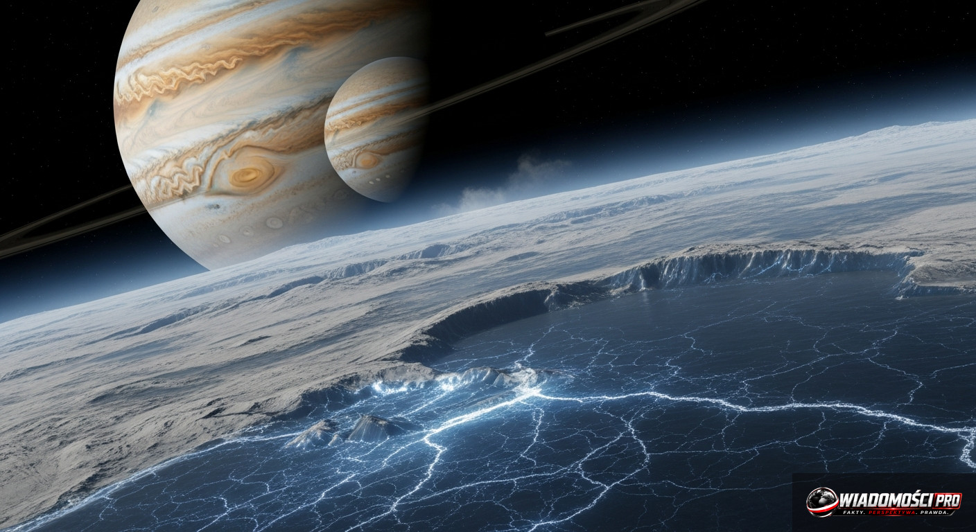 Artistic vision of the icy surface of the moon Europa.